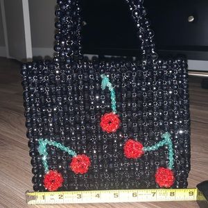 Handmade beaded black cherry bag